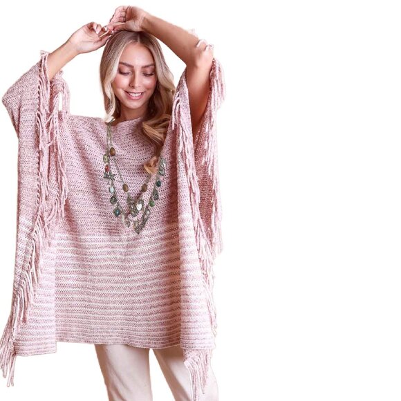 Beautiful Boho Style Soft Comfy Knit Ruana in Soft Petal Pink NEW - Picture 2 of 11